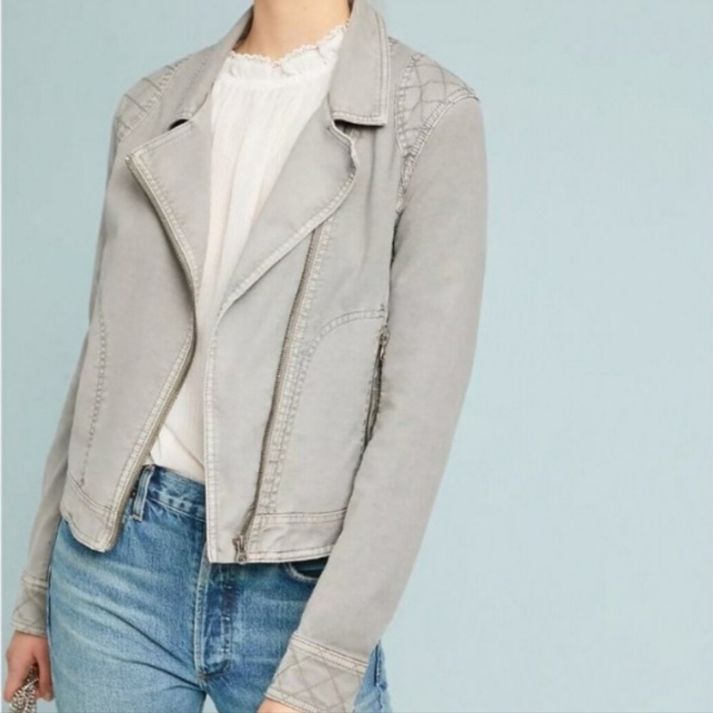 Anthropologie Easy Moto Denim Jacket Asymmetrical Zip Gray SzM